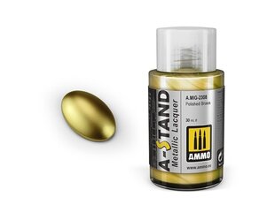 AMMO MIG - A-Stand krāsas Polished Brass (metālisks), 30 ml, 2308 cena un informācija | Modelēšanas un zīmēšanas piederumi | 220.lv