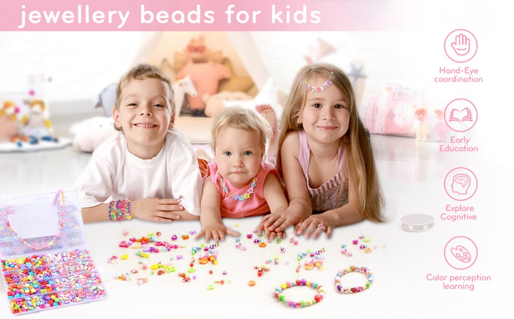 Bērnu radošais komplekts no akrila pērlēm rotu izgatavošanai DIY 24 veidu cena un informācija | Attīstošās rotaļlietas | 220.lv