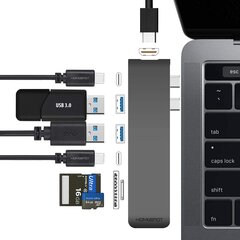 HomeSpot USB centrmezgls MacBook Pro 2016/2017, USB-C, HDMI, SD/Micro, USB-A, pelēks cena un informācija | Adapteri un USB centrmezgli | 220.lv