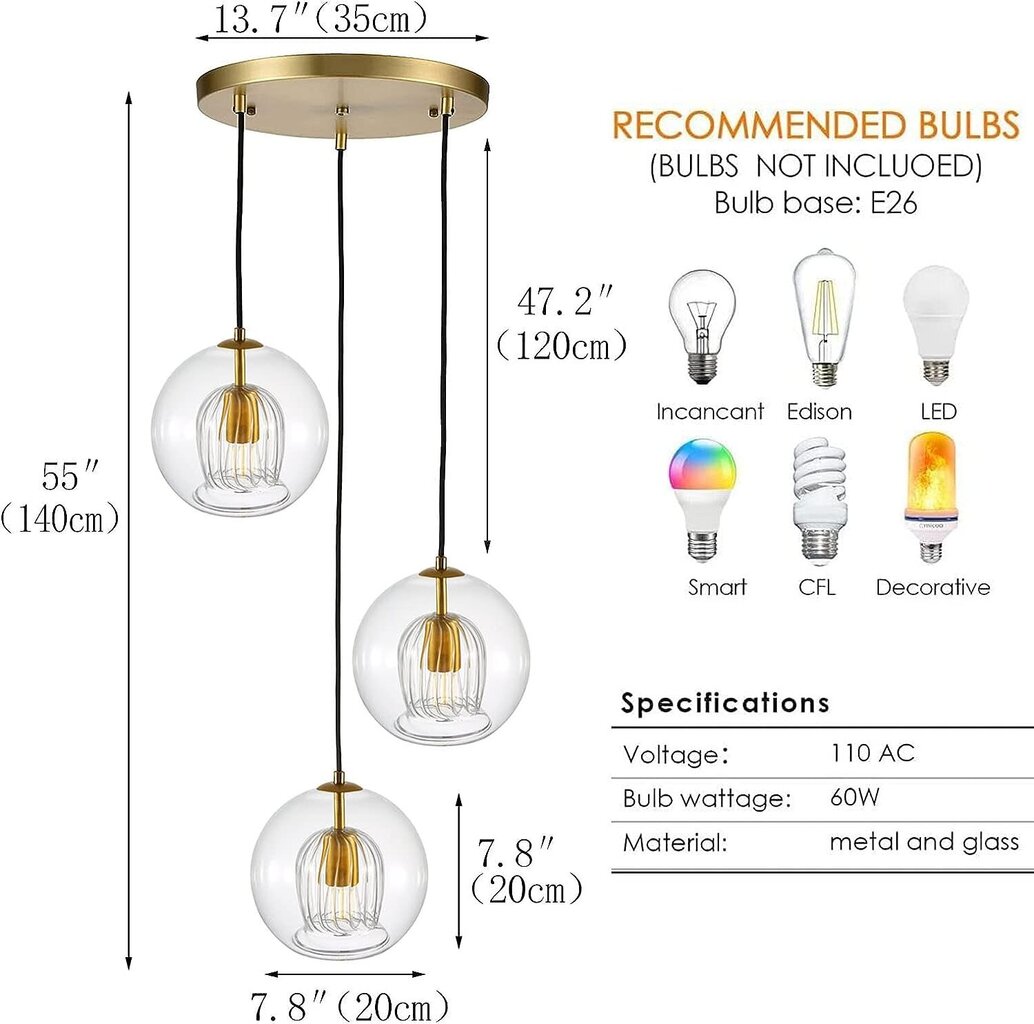 Senfay piekaramā lampa, 3 gaismas, E27, maks. 60 W цена и информация | Piekaramās lampas | 220.lv