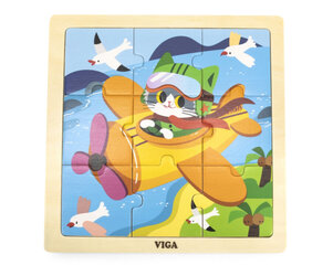 Развивающий пазл из дерева Viga самолёт, 9 элементов цена и информация | Игрушки для малышей | 220.lv