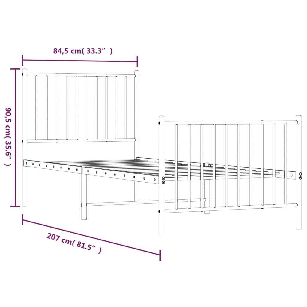 Gultas rāmis ar galvgali un kājgali vidaXL, 80x200 cm, melns cena un informācija | Gultas | 220.lv