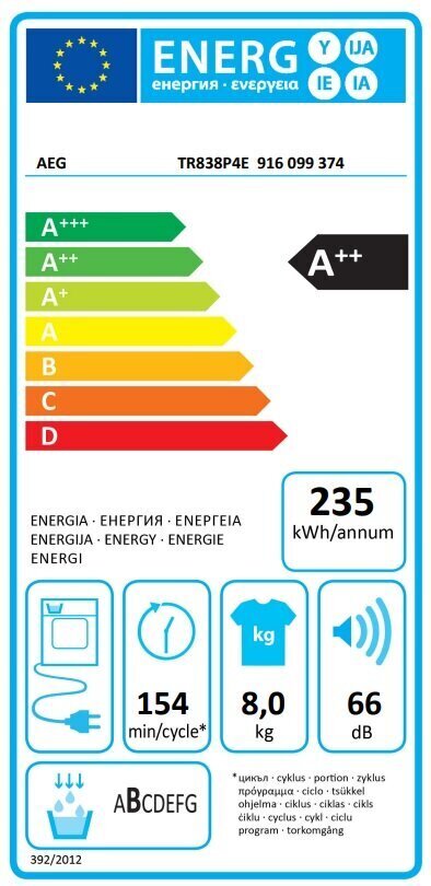 AEG TR838P4E cena un informācija | Veļas žāvētāji | 220.lv