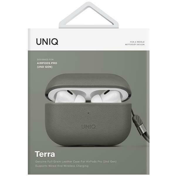 Uniq case Terra AirPods Pro 2 gen. Genuine Leather green|lichen green cena un informācija | Austiņu piederumi | 220.lv