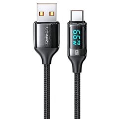 USAMS Kabel pleciony U78 USB-C 1.2m LED 6A Fast Charging czarny|black SJ544USB01 (US-SJ544) цена и информация | Кабели для телефонов | 220.lv