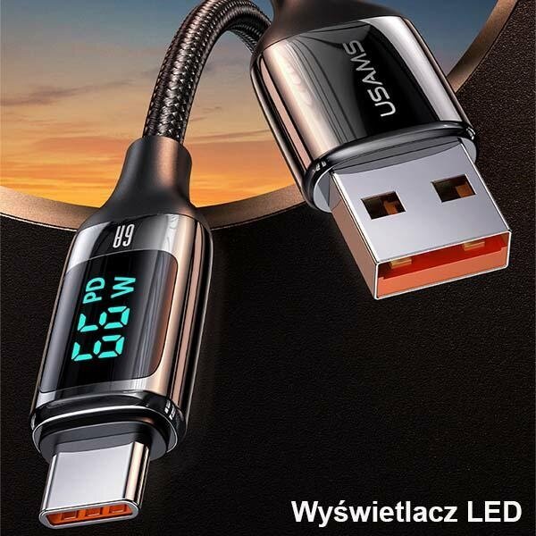 USAMS cable U78 USB-C 1.2m LED 6A Fast Charging |black SJ544USB01 (US-SJ544) cena un informācija | Savienotājkabeļi | 220.lv