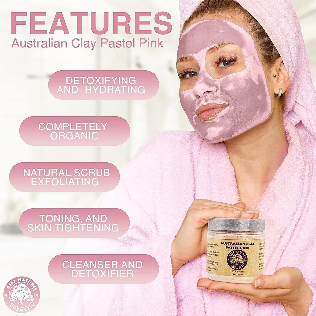 Austrālijas rozā māls sejai un ķermenim, Best Natures Cosmetic, 250 ml cena un informācija | Sejas maskas, acu maskas | 220.lv