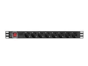 Schuko 19&quot; 8 virzienu daudzligzdu adapteris Lanberg PDU-08F-0200-BK cena un informācija | Pagarinātāji | 220.lv