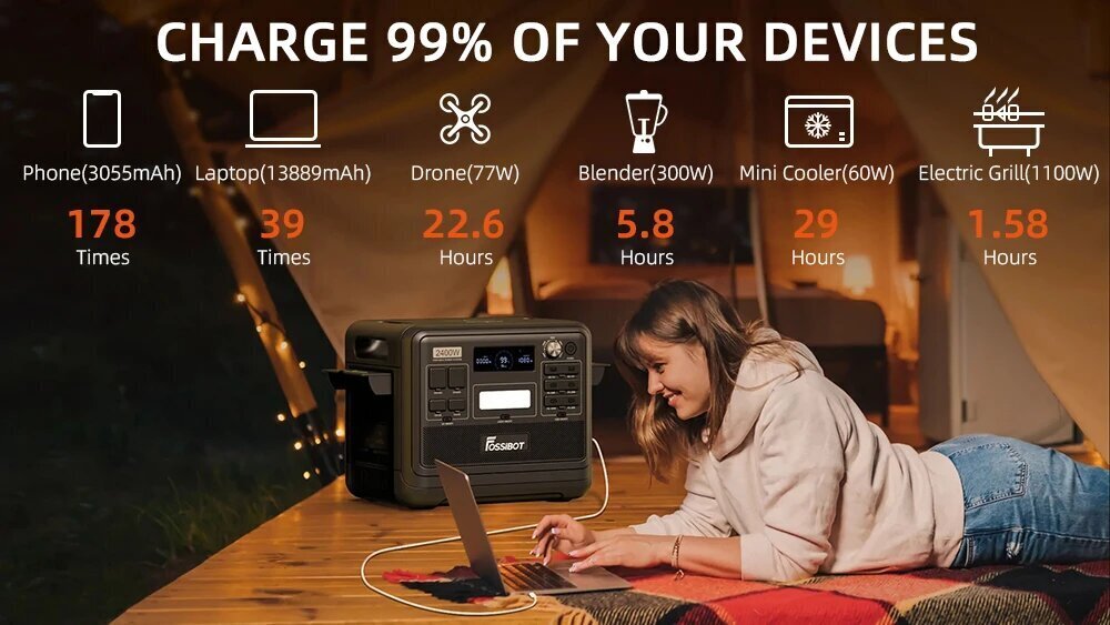 Power station FOSSiBOT F2400, 2048Wh/640000mAh LiFePO4 Battery, 2400W(4600W Peak) cena un informācija | Barošanas avoti | 220.lv