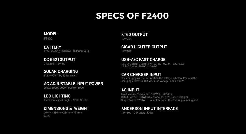 Power station FOSSiBOT F2400, 2048Wh/640000mAh LiFePO4 Battery, 2400W(4600W Peak) cena un informācija | Barošanas avoti | 220.lv