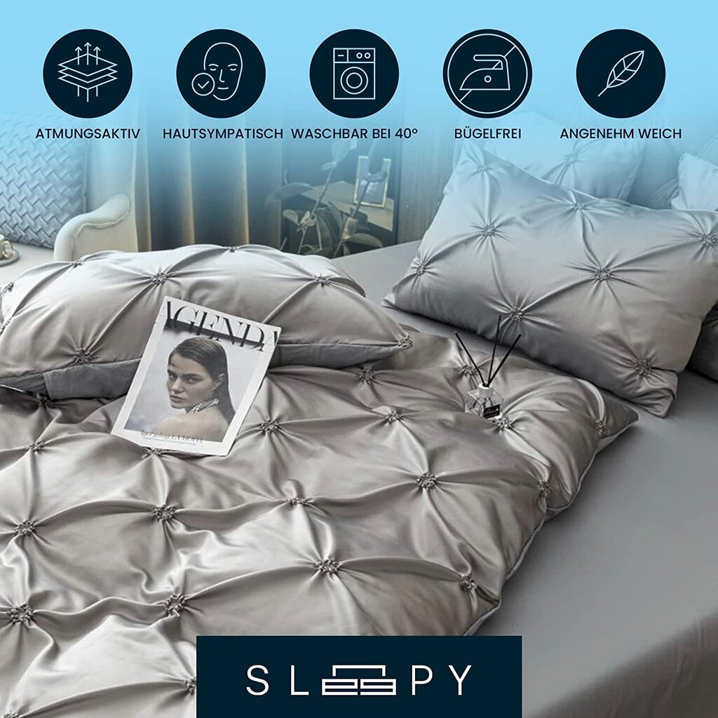 4-daļīgs gultas veļas komplekts Pierre Mond Sleepy, 155x200 cm: 1 pieguļošs palags, 1 segas pārvalks, 2 spilvendrānas (40x80 cm), pelēks cena un informācija | Gultas veļas komplekti | 220.lv