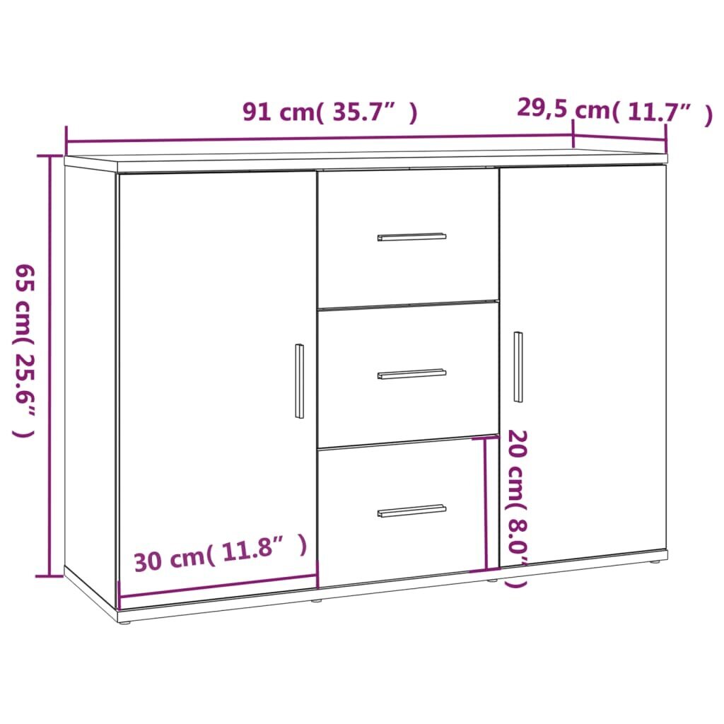 Kumode vidaXL, 91x29,5x65 cm, balts cena un informācija | Skapīši viesistabai | 220.lv