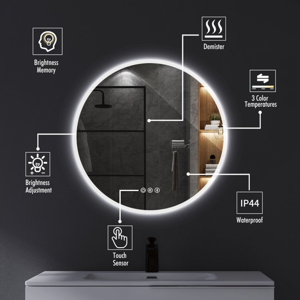 LED spogulis Madrid, 80 cm cena un informācija | Vannas istabas spoguļi | 220.lv