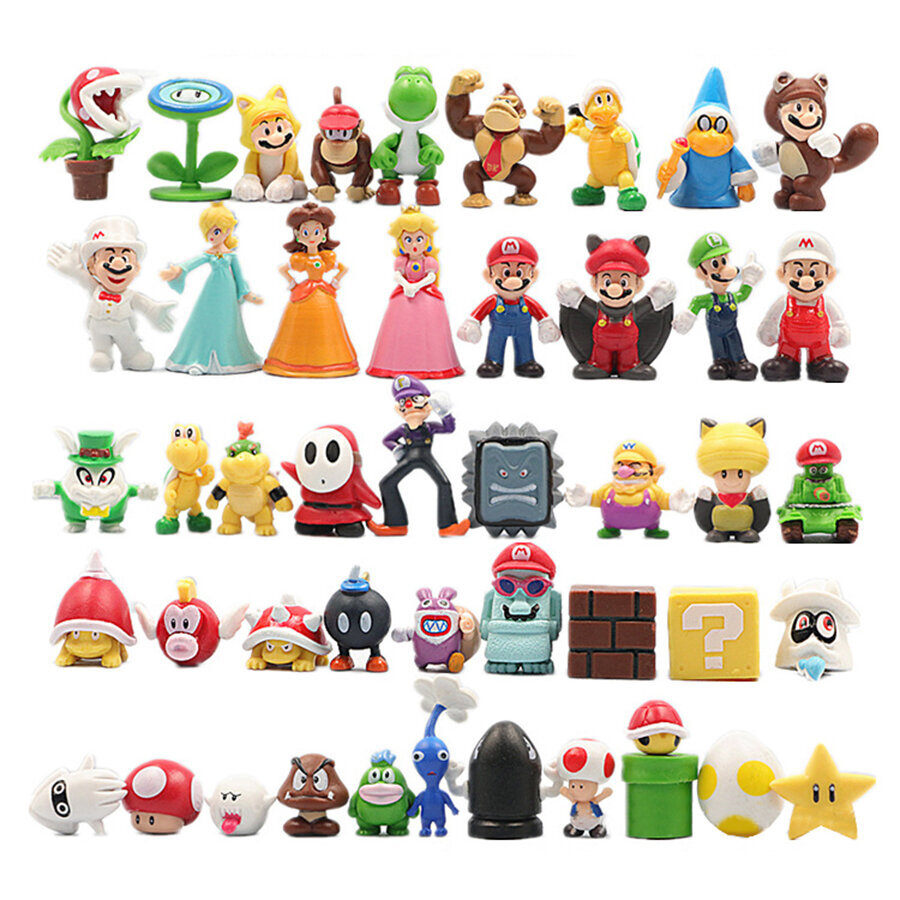 Super Mario Bros. figūriņu komplekts, 48 gab. + rotaļlietu maisiņš cena un informācija | Rotaļlietas zēniem | 220.lv