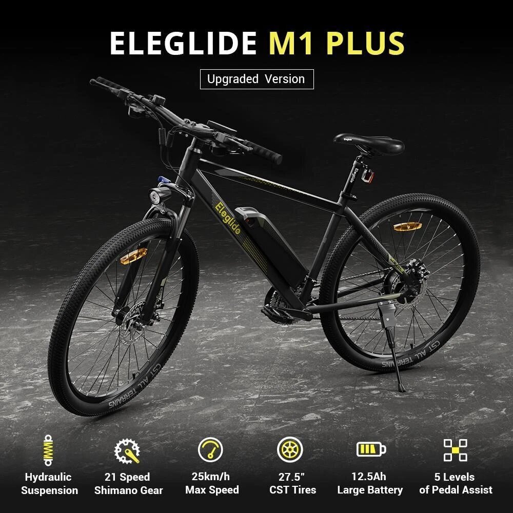 Elektriskais velosipēds Eleglide M1 Plus, 27,5", melns, 12,5Ah цена и информация | Elektrovelosipēdi | 220.lv