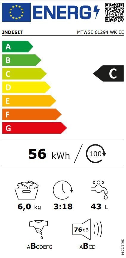 Indesit MTWSE61294WKEE cena un informācija | Veļas mašīnas | 220.lv