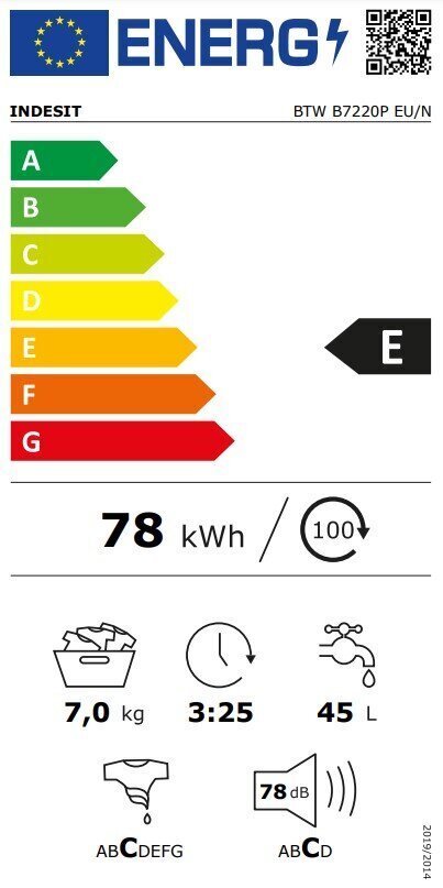 Indesit BTW B7220P EU/N cena un informācija | Veļas mašīnas | 220.lv