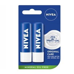 Защитный бальзам для губ Nivea Original Care Lip, 2 х 5,5 мл цена и информация | Помады, бальзамы, блеск для губ | 220.lv