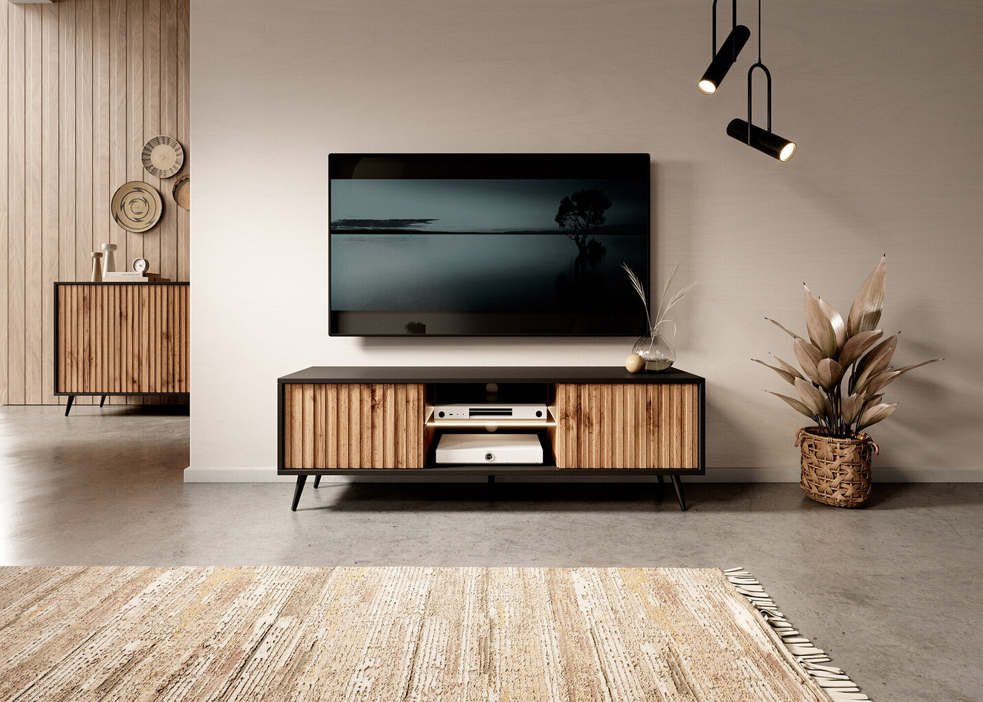 TV galdiņš Selsey Bello 135 cm, melns/brūns цена и информация | TV galdiņi | 220.lv