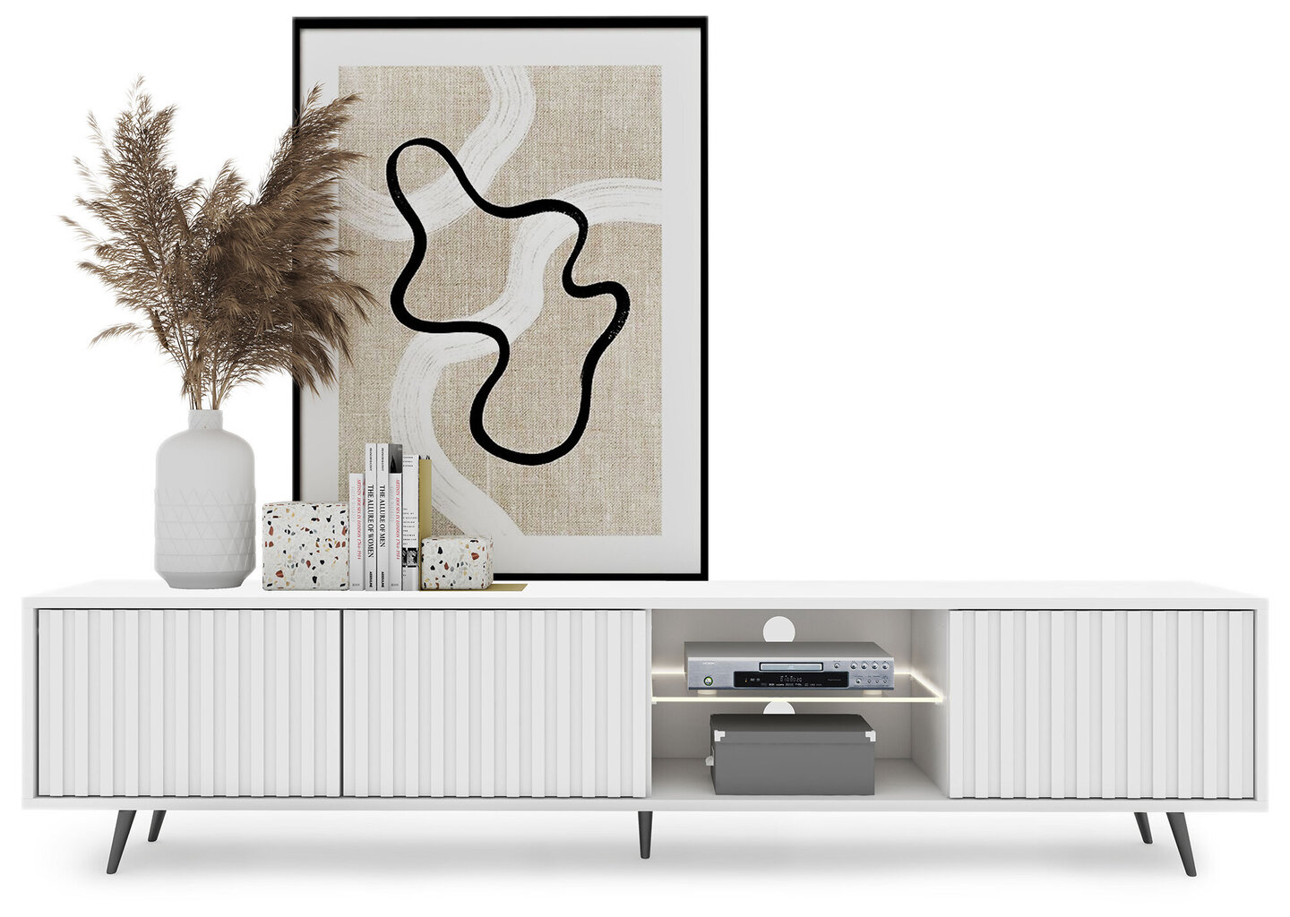 TV galdiņš Selsey Bello 175 cm, balts/melns cena un informācija | TV galdiņi | 220.lv