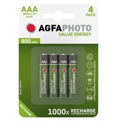 Uzlādējamās baterijas AgfaPhoto AAA 900mAh, 4 gab. цена и информация | Батарейки | 220.lv