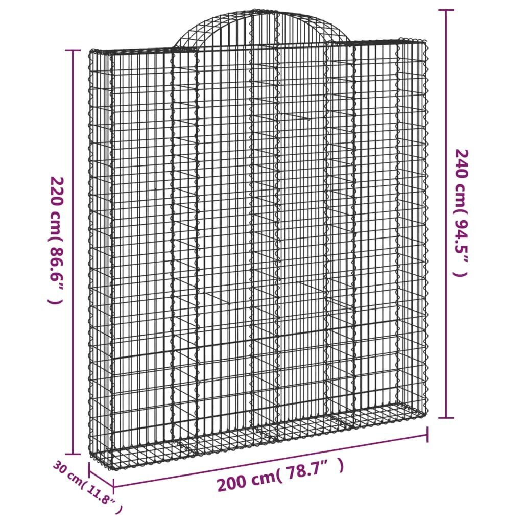 vidaXL arkveida gabiona grozi, 2 gb., 200x30x220/240cm, cinkota dzelzs cena un informācija | Žogi un piederumi | 220.lv