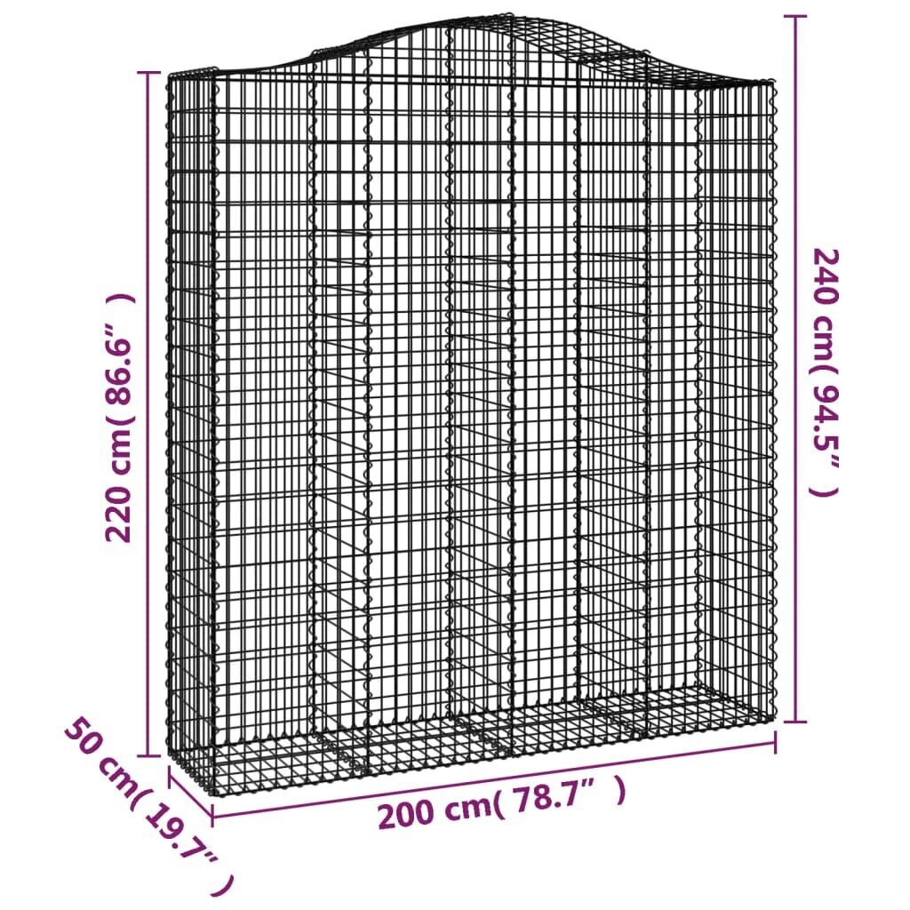 vidaXL arkveida gabiona grozi, 2 gb., 200x50x220/240cm, cinkota dzelzs cena un informācija | Žogi un piederumi | 220.lv