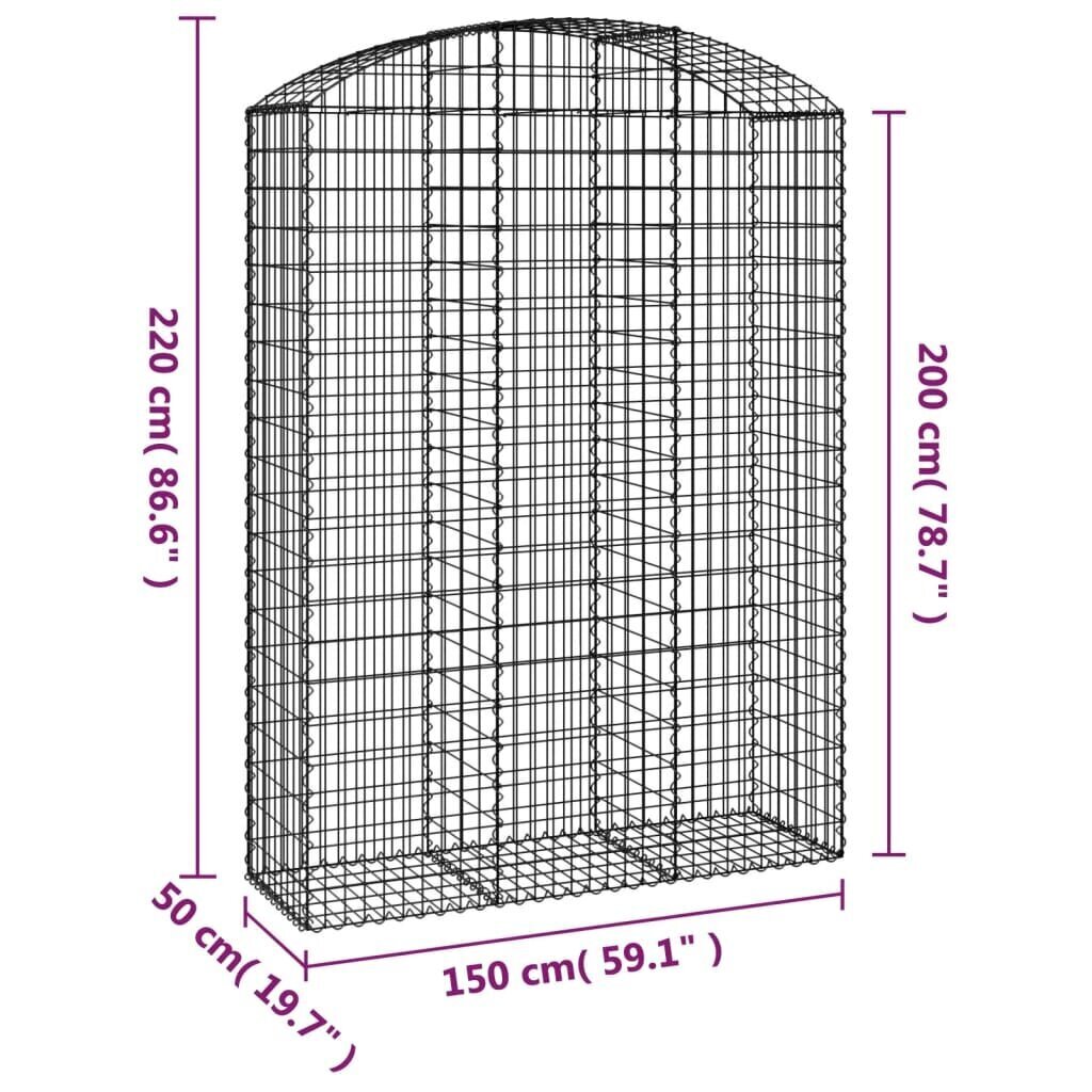 vidaXL arkveida gabiona grozs, 150x50x200/220 cm, cinkota dzelzs cena un informācija | Žogi un piederumi | 220.lv