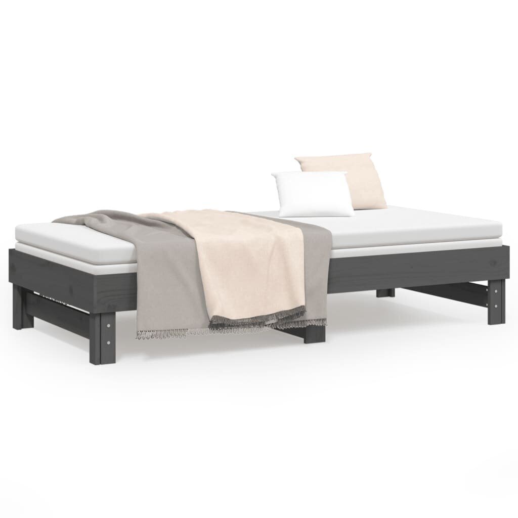 vidaXL izvelkama gulta, pelēka, 2x(75x190) cm, priedes masīvkoks cena un informācija | Gultas | 220.lv