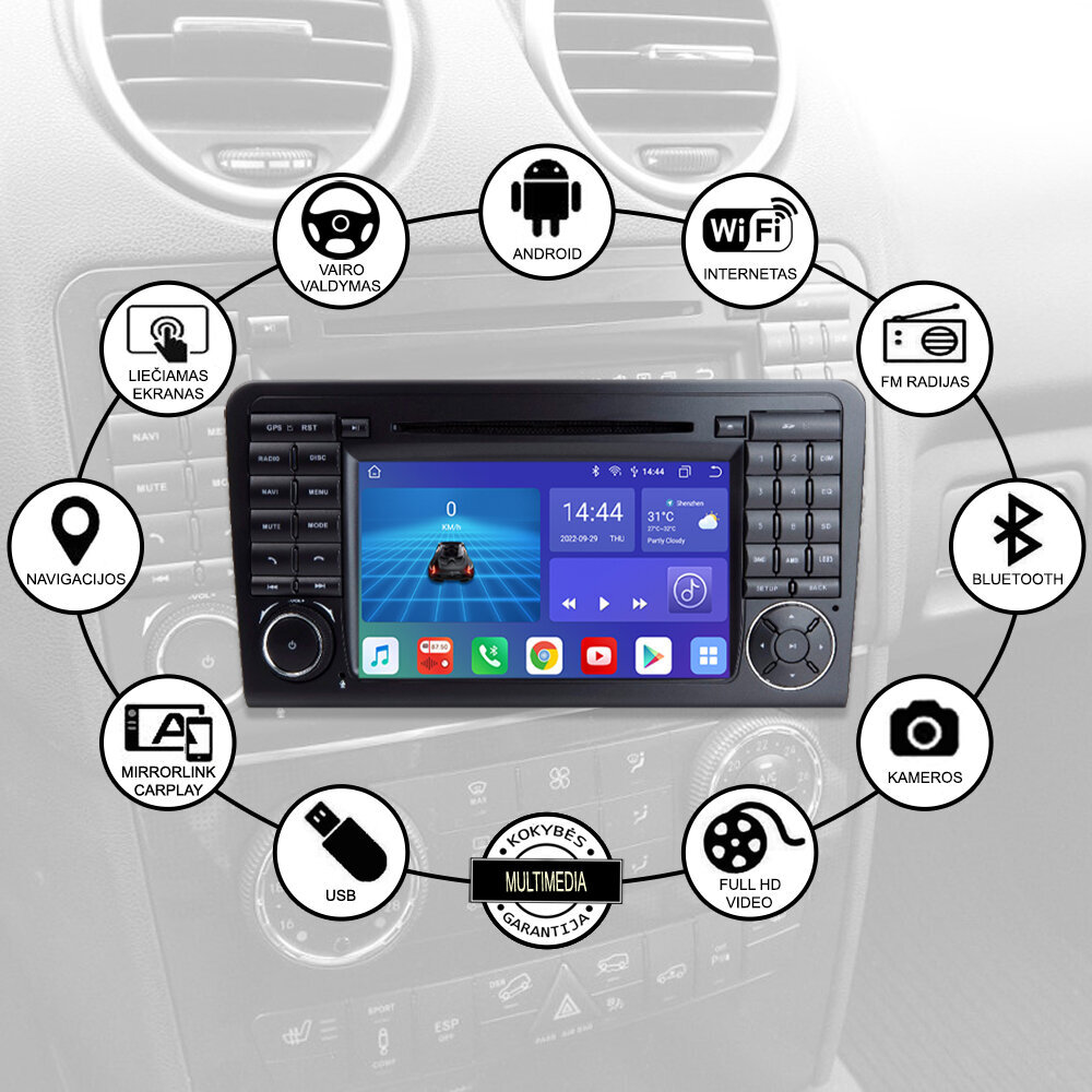 Android multivide Mercedes Benz 2007-12 ML (W164) GL (X164) cena un informācija | Auto magnetolas, multimedija | 220.lv