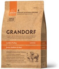 Jērs un tītars - sausā barība visu šķirņu jauniem suņiem GRANDORF, 3kg цена и информация |  Сухой корм для собак | 220.lv