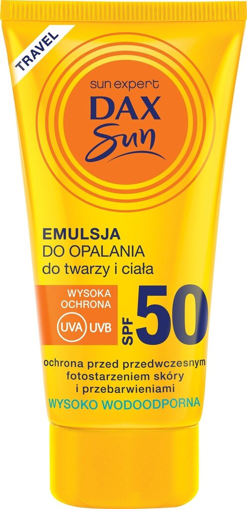 Dax Sun saules emulsija sejai un ķermenim SPF 50, 50 ml cena un informācija | Sauļošanās krēmi | 220.lv