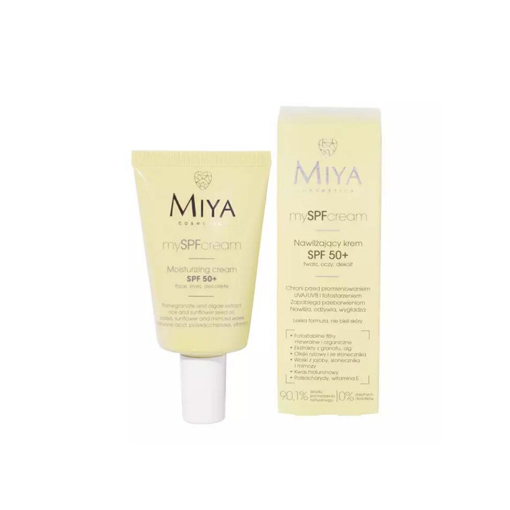 Mitrinošs krēms sejai, zonai zem acīm un dekoltē Miya My SPF Cream SPF50+, 40 ml цена и информация | Sejas krēmi | 220.lv