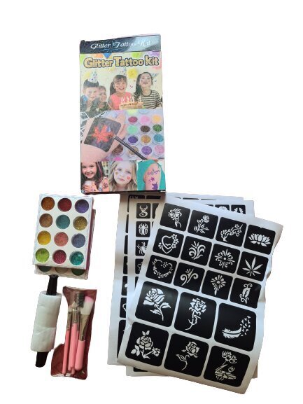 Pagaidu tetovējumu komplekts Glitter Tattoo Kit, 121 gab. cena un informācija | Kosmētikas otas, sūkļi | 220.lv