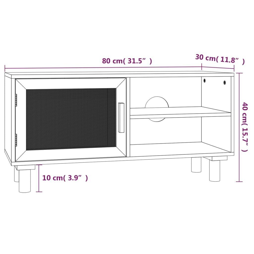 vidaXL TV skapītis, brūns, 80x30x40 cm, priede, dabīga rotangpalma cena un informācija | TV galdiņi | 220.lv