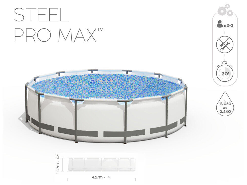 Saliekams baseins ar filtru Bestway Steel Pro Max 427x107 cm cena un informācija | Baseini | 220.lv