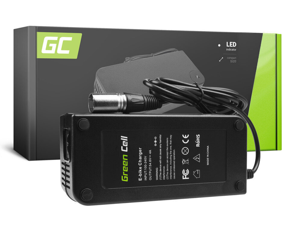 Green Cell akumulatora lādētājs 54,6v 4a (XLR 3 tapa) E-velosipēdam 48V cena un informācija | Adapteri un USB centrmezgli | 220.lv