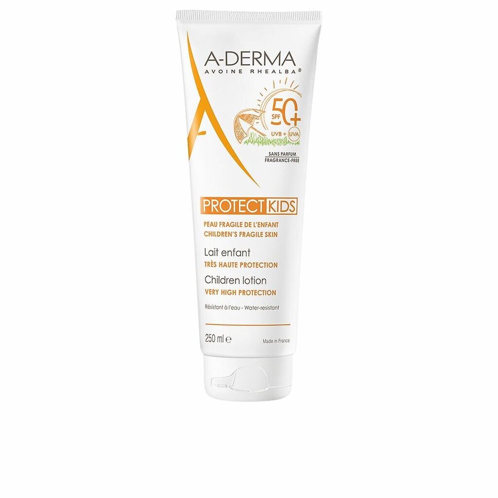 Sauļošanās līdzeklis bērniem A-Derma Protect Kids SPF 50+ (250 ml) cena un informācija | Sauļošanās krēmi | 220.lv