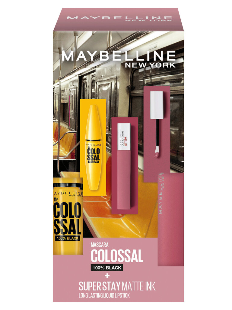 Komplekts - Maybelline NY Colossal: šķidrā lūpu krāsa + skropstu tuša cena un informācija | Acu ēnas, skropstu tušas, zīmuļi, serumi | 220.lv