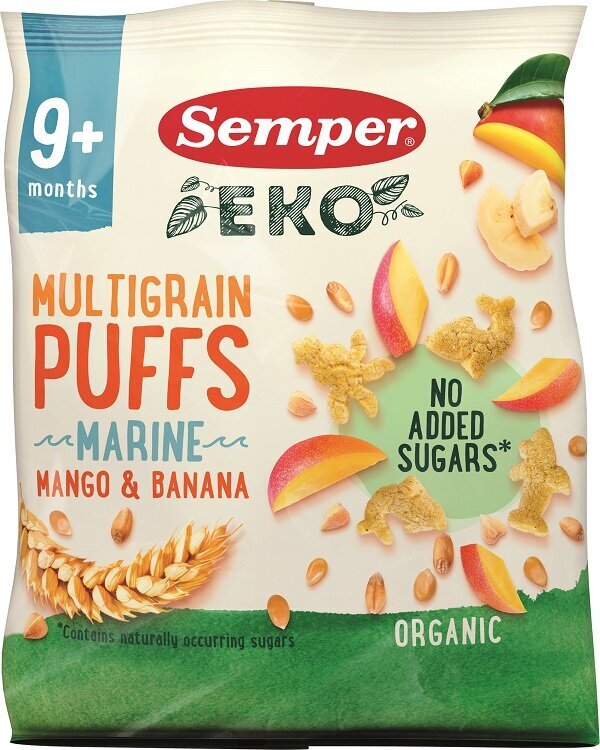 Semper Eco uzkodas ar mango, banāniem, no 9 mēnešiem, 18 g, 5 iepakojumi cena un informācija | Dzērieni, uzkodas bērniem | 220.lv