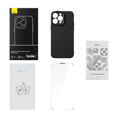 Магнитный чехол Baseus Synthetic Fiber Series для iPhone 14 Pro (черный)+ закаленное стекло + набор для чистки цена и информация | Чехлы для телефонов | 220.lv