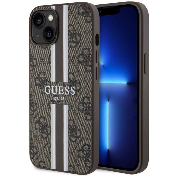 Guess GUHMP14SP4RPSW iPhone 14 6,1" brązowy|brown hardcase 4G Printed Stripes MagSafe cena un informācija | Telefonu vāciņi, maciņi | 220.lv