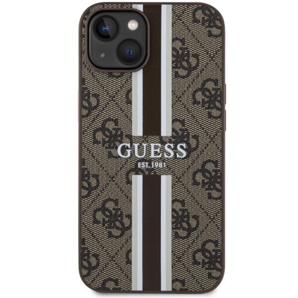 Guess GUHMP14SP4RPSW iPhone 14 6,1" brązowy|brown hardcase 4G Printed Stripes MagSafe cena un informācija | Telefonu vāciņi, maciņi | 220.lv