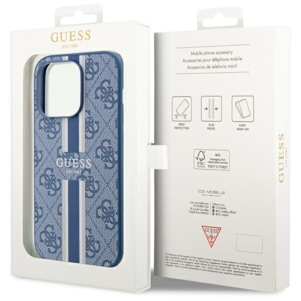 Guess GUHMP14XP4RPSB iPhone 14 Pro Max 6.7" niebieski|blue hardcase 4G Printed Stripes MagSafe cena un informācija | Telefonu vāciņi, maciņi | 220.lv