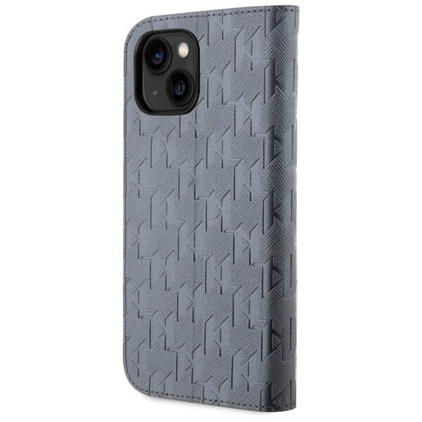 Karl Lagerfeld KLBKP14SSAKLHPG iPhone 14 6.1" bookcase srebrny|silver Saffiano Monogram cena un informācija | Telefonu vāciņi, maciņi | 220.lv