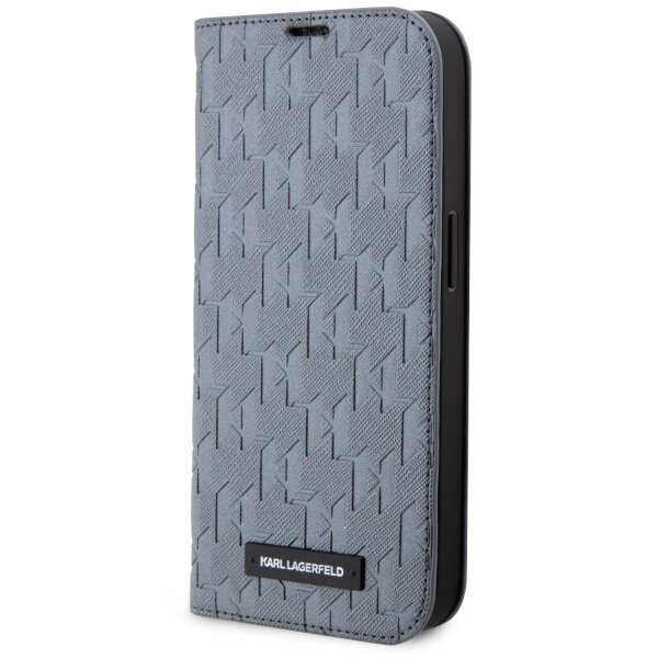 Karl Lagerfeld KLBKP14SSAKLHPG iPhone 14 6.1" bookcase srebrny|silver Saffiano Monogram cena un informācija | Telefonu vāciņi, maciņi | 220.lv