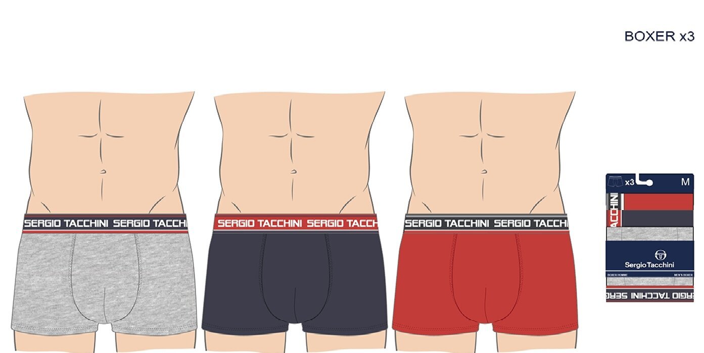 Vīriešu bokseršorti, Sergio Tacchini 3 pāri - 0390 cena un informācija | Vīriešu apakšbikses | 220.lv