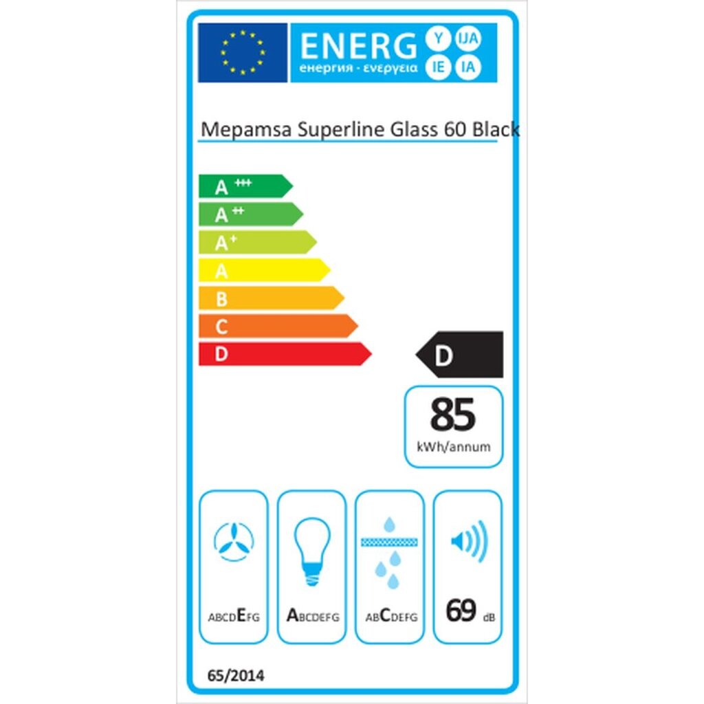 Tvaika nosūcējs Mepamsa SUPERLINE GLASS 415 m3/h 60 cm 69 dB 140 W Melns cena un informācija | Tvaika nosūcēji | 220.lv