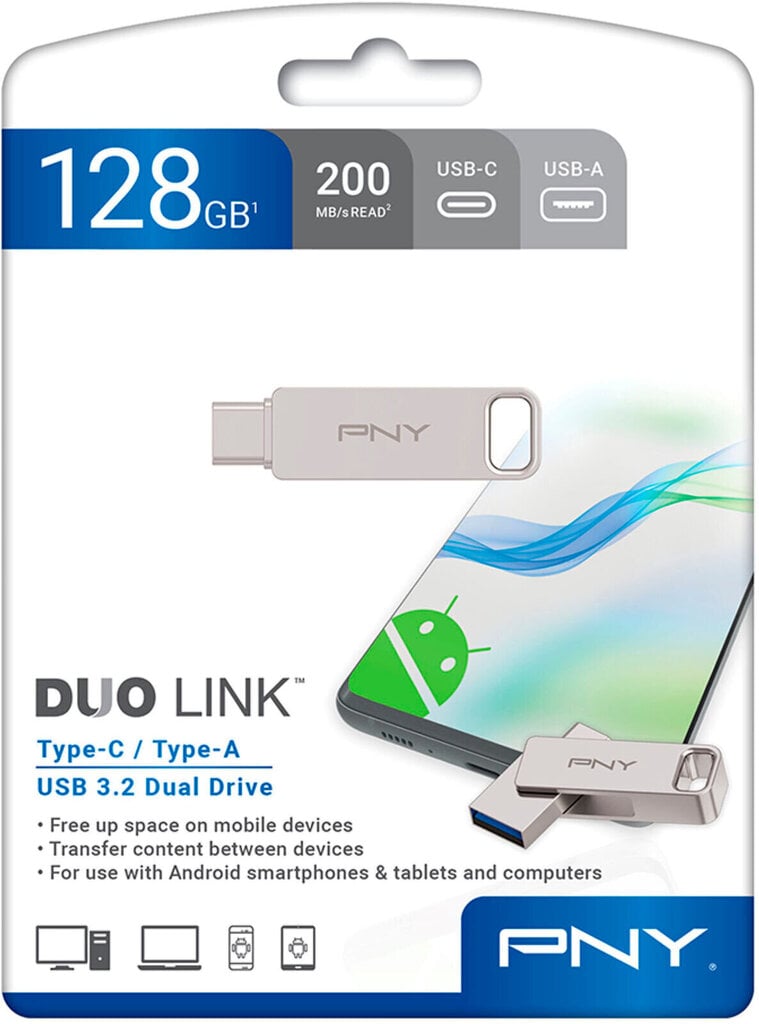 PNY DUO Link 128GB USB 3.2 Gen 1 Type-C cena un informācija | USB Atmiņas kartes | 220.lv