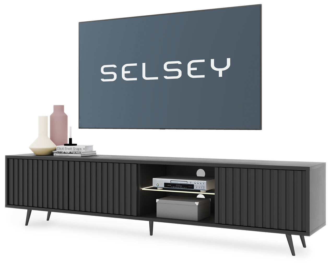 TV galdiņš Selsey Bello 175 cm, melns cena un informācija | TV galdiņi | 220.lv